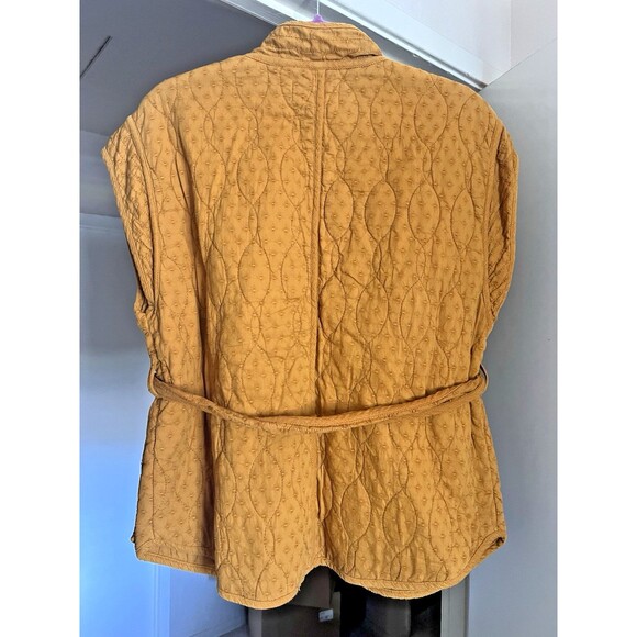 Anthropologie Belted Quilted Cotton Vest Size S/M Orange Ochre Fall Layering - Picture 6 of 13